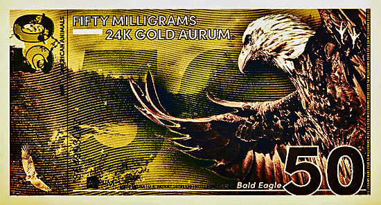 Bald Eagle 50mg 24Karat Solid Gold Bill gift